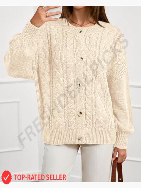 Chunky Cable Knit Cardigan Oversized Loose Fit Button Front Cozy Winter Sweater - Picture 5 of 7